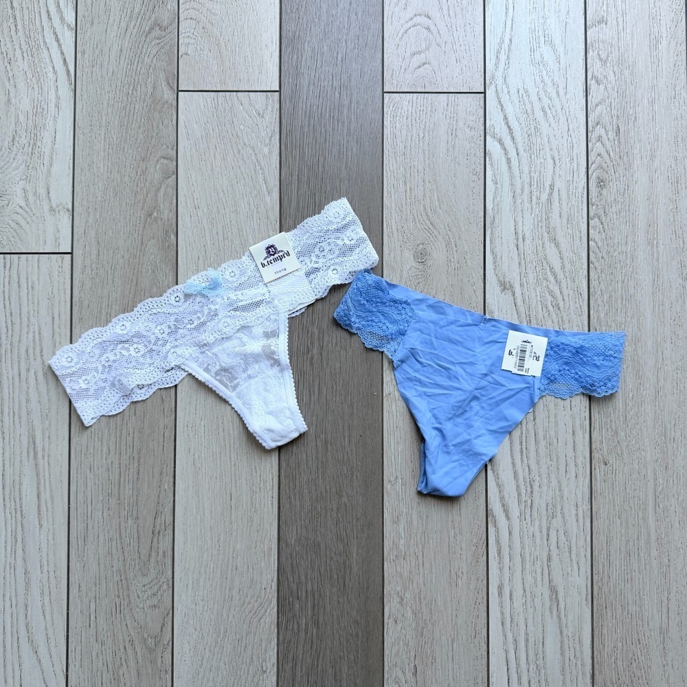 B.tempt’d Lace Trim Set Thong Underwear - White and Light Blue
